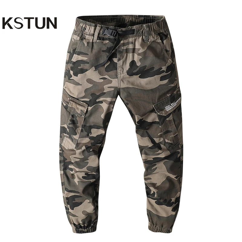 

KSTUN Cargo Pants Men Joggers Overalls Slim Cotton Camouflage Elastic Waist Streetwear Casual Men's Trousers High Quality Brand