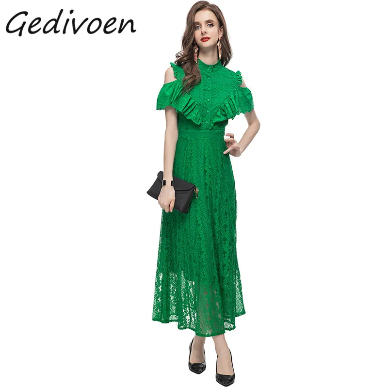Gedivoen Summer Fashion Runway Ruffle Splicing Lace Dress Women's Stand Collar Button Off Shoulder Vintage High Waist Long Dress
Gedivoen Summer Fashion Runway Ruffle Splicing Lace Dress Women's Stand Collar Button Off Shoulder Vintage High Waist Long Dress