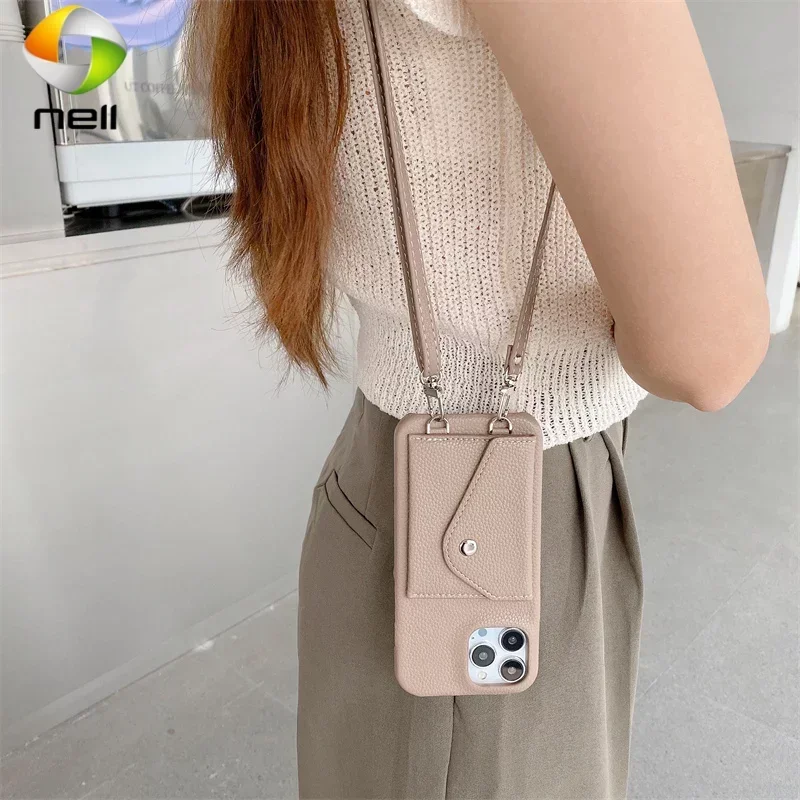 

15 case Crossbody strap lanyard wallet Case for iPhone 15 12 13 12pro 14 14pro max Mini XR X Strap Card holder leather case