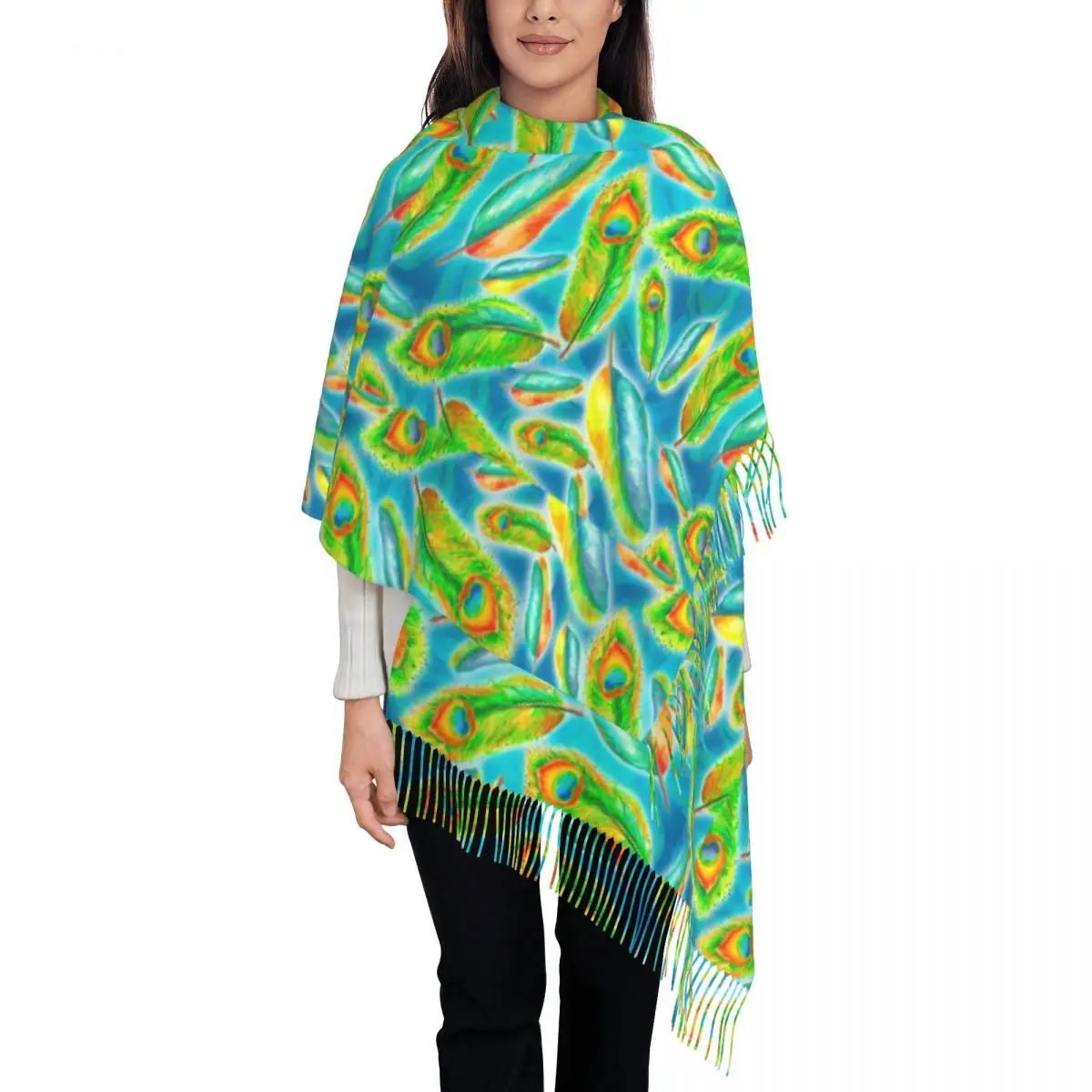 

Colorful Peacock Feather Scarf Animal Print Keep Warm Shawls and Wraps Female Fashion Scarves Wraps Winter Design Bufanda Mujer