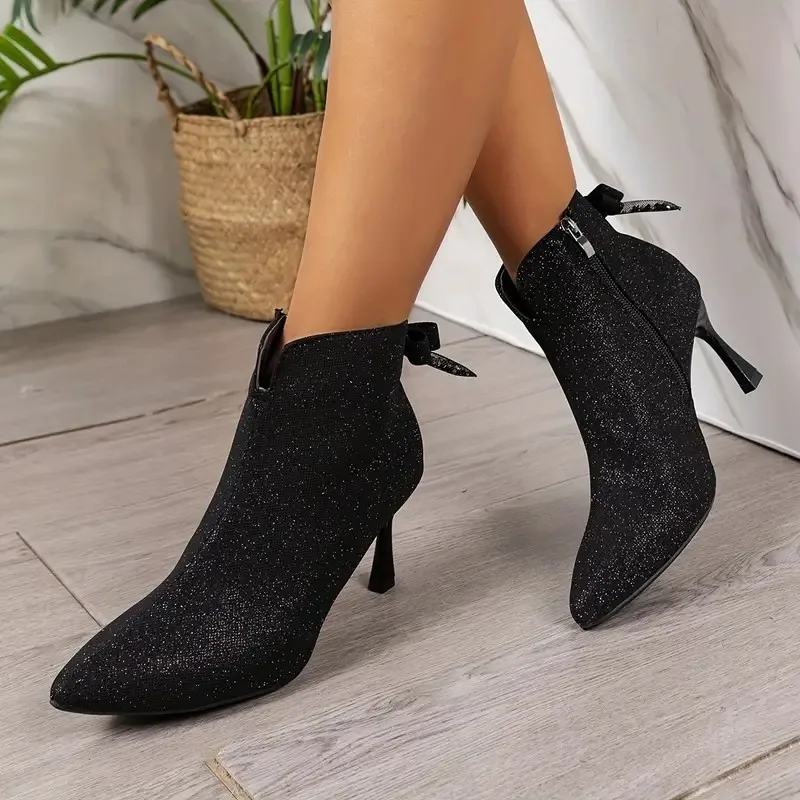 

2024 Booties Pointed Toe Sexy Short Shoes for Woman Very High Heels Footwear Heeled Women's Ankle Boots Black Winter