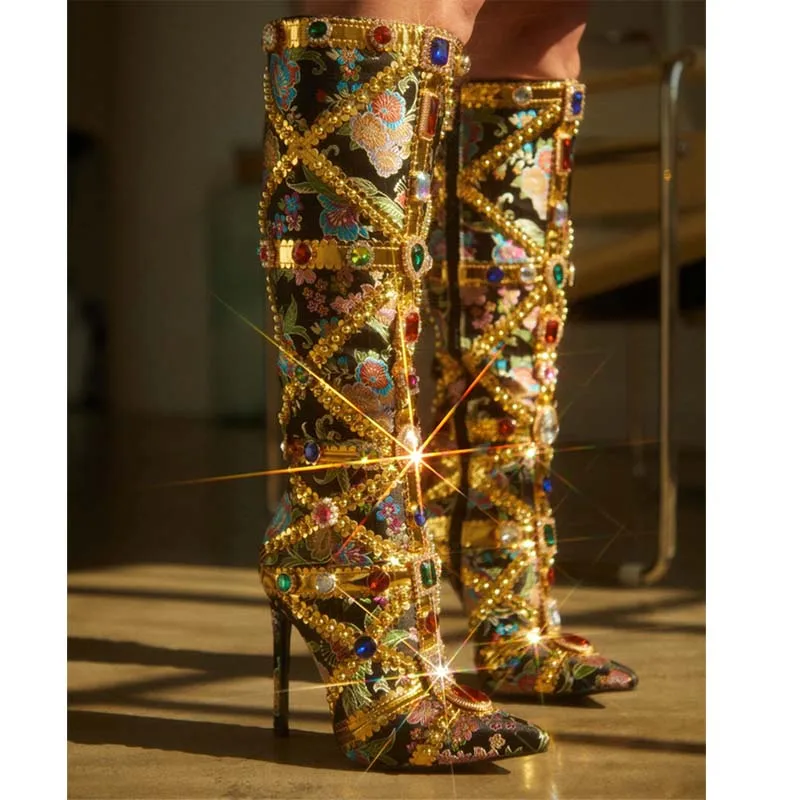 Black Knee High Boots Women Pointed Toe Stiletto Long Boots Fall Color Rhinestones Embroidery Ethnicity Shoes High Heels Boots
Black Knee High Boots Women Pointed Toe Stiletto Long Boots Fall Color Rhinestones Embroidery Ethnicity Shoes High Heels Boots