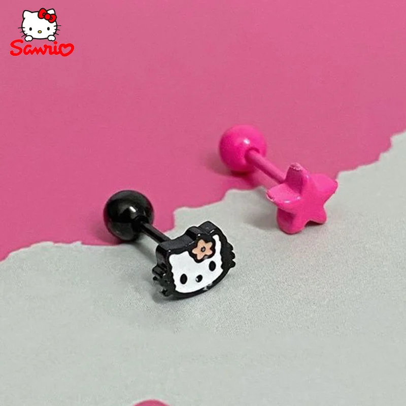 

Hello Kitty Studs Earrings Titanium Steel Sanrio Anime Cartoon Gold Silver Ear Tragus Cartilage Piercing Jewelry Women Gift