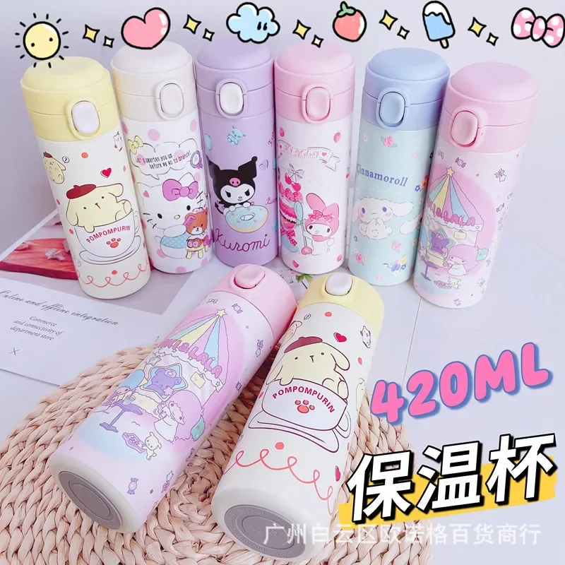 

Cartoon Sanrio Thermos Cup Cute Kuromi 304 Stainless Steel Bouncing Cup HelloKitty My Melody Portable Water Bottle Student Gift