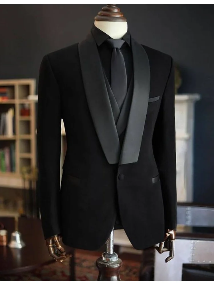 Brand New Black Suits For Men Terno Costume Satin Shawl Lapel 3 Pieces Jacket Vest Pants Homme Slim Fit Trajes De Hombre
Brand New Black Suits For Men Terno Costume Satin Shawl Lapel 3 Pieces Jacket Vest Pants Homme Slim Fit Trajes De Hombre