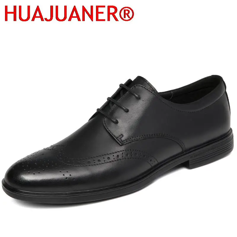 

Mens Formal Shoes Genuine Leather Oxford Shoes For Men Italian Brogue Style Dress Shoes Wedding Cow Leather Luxe Business Shoes