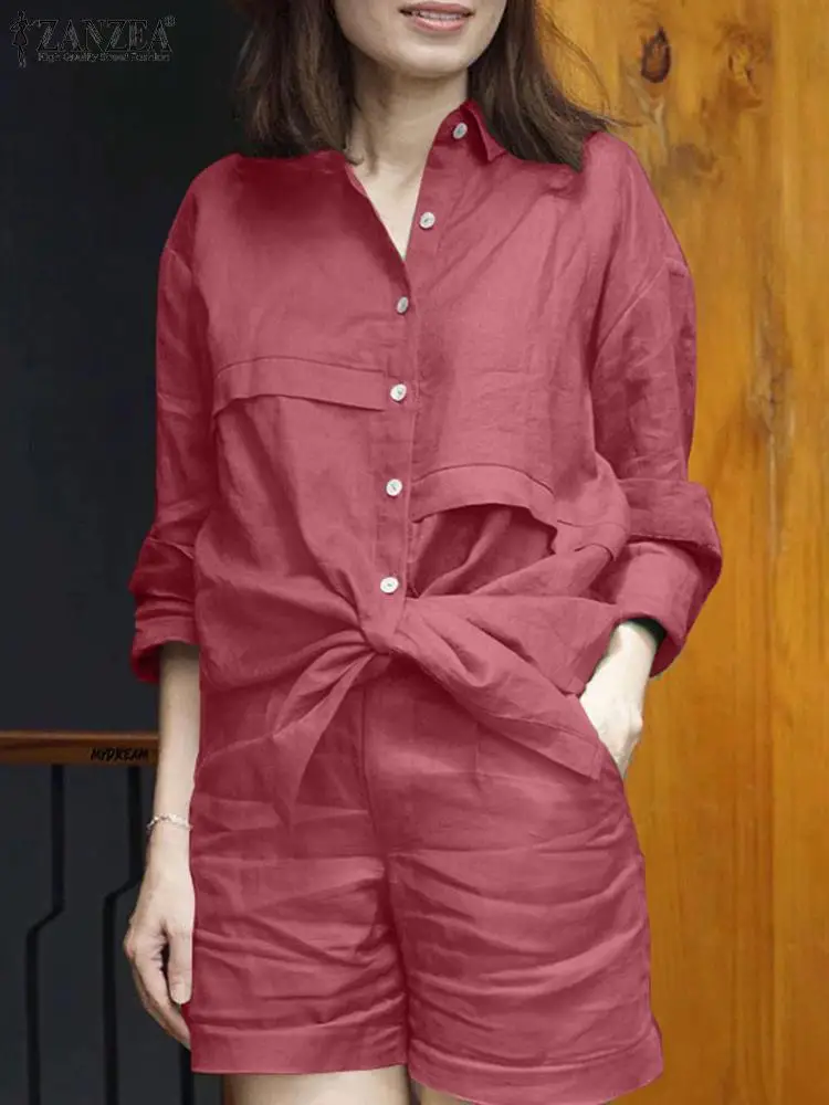 Комплект ZANZEA женский из 2 предметов, Модная элегантная Однотонная рубашка с отложным воротником и длинным рукавом, короткие рабочие брюки, комплект, 2023
Комплект ZANZEA женский из 2 предметов, Модная элегантная Однотонная рубашка с отложным воротником и длинным рукавом, короткие рабочие брюки, комплект, 2023