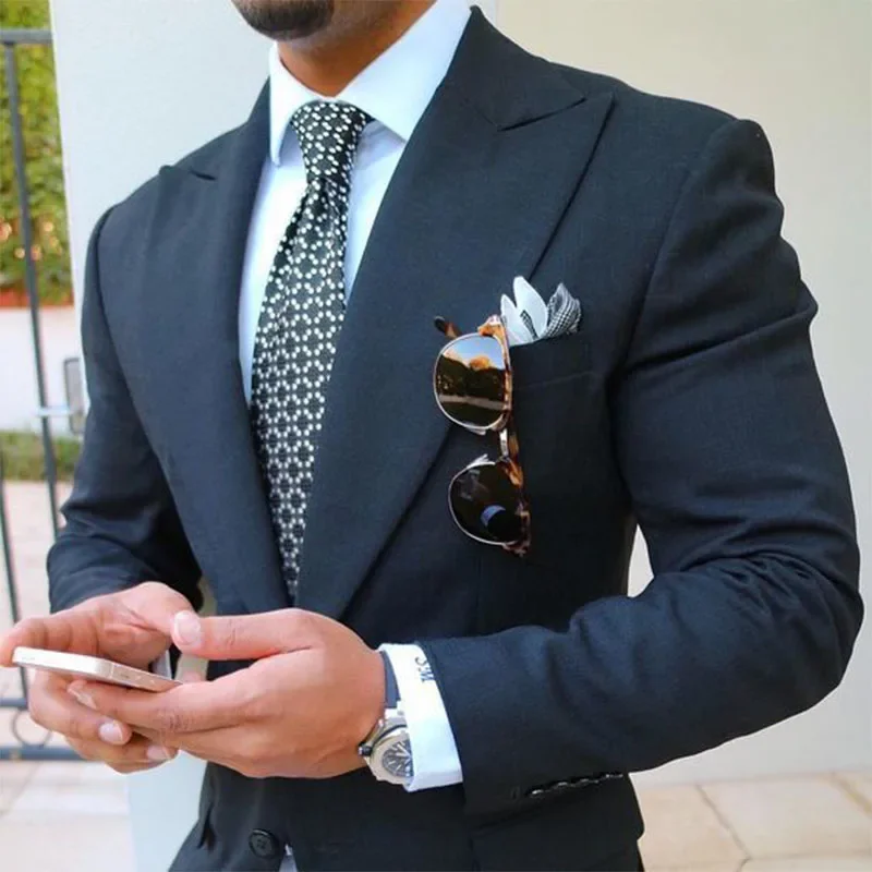 

Black Fashion Men Suits Smart Casual Peak Lapel Slim Fit Blazers Hombre Business High Quality Custom 2 Piece Set Costume Homme