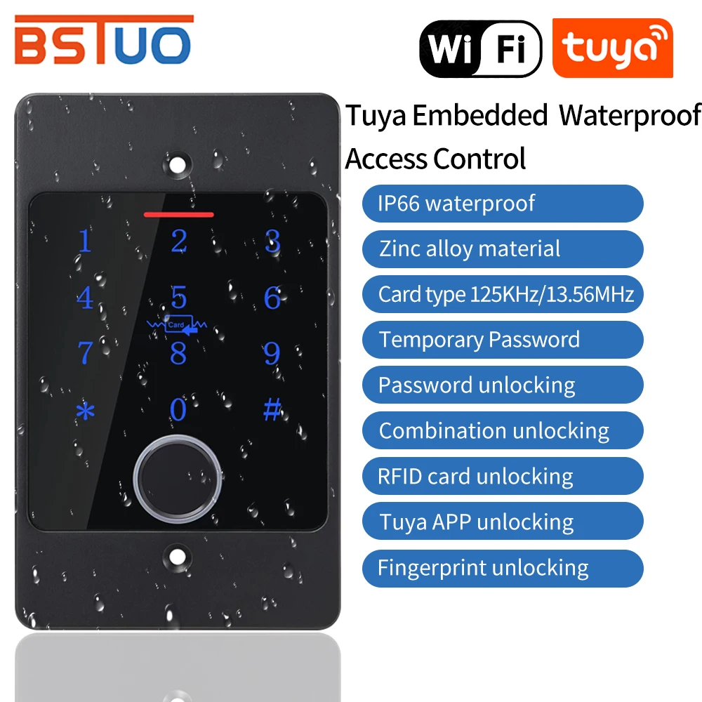 

WIFI Tuya Waterproof Backlight RFID Door Access Control Keyboard Fingerprint Card Reader Embedded Metal Keypad Access Controller