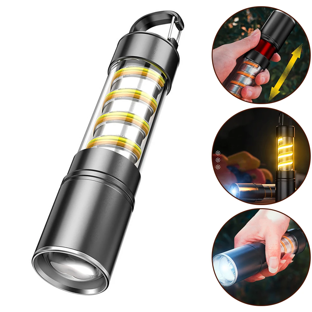 

Portable White LED Flashlight Camping Lamp Zoom Torch 3 Modes High Lumen USB Charging Flashlights For Camping Hiking