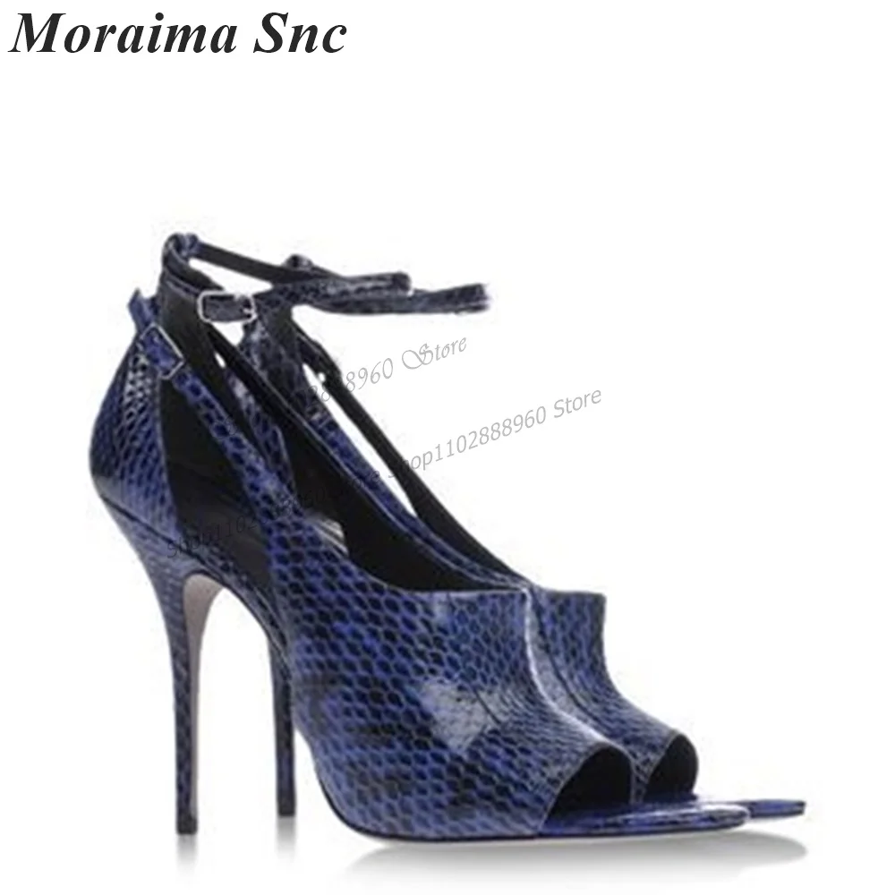 

Western Style Mixed Color Snake Skin Sandals Thin High Heel Women Shoes Ankle Buckle Strap Peep Toe 2023 Zapatos Para Mujere