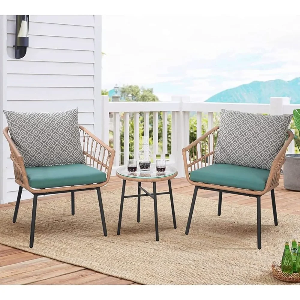 

Garden Chair 3 Piece Outdoor Furniture Set with Tempered Coffee Table and Rattan Chair for Garden Balcony Backyard Poolside