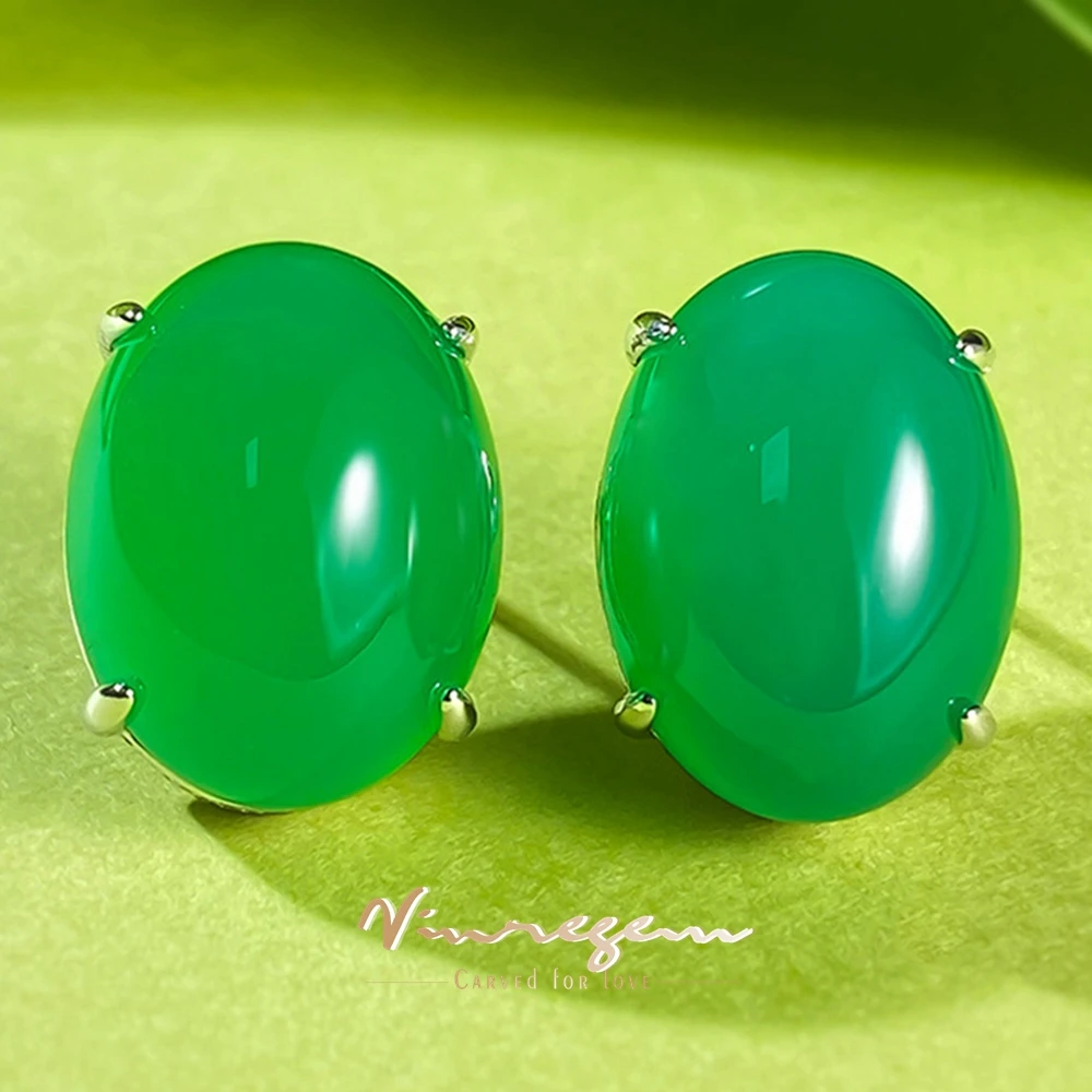 Vinregem 12*16MM Oval Simulated Green Jade Gemstone Vintage Elegant Ear Stud Earrings for Women 100% 925 Sterling Silver Jewelry
Vinregem 12*16MM Oval Simulated Green Jade Gemstone Vintage Elegant Ear Stud Earrings for Women 100% 925 Sterling Silver Jewelry