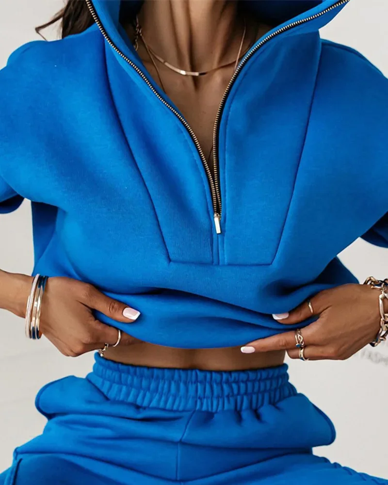 Autumn Winter Standing Collar Zipper Tops Women Solid Two Piece Sets Elastic Waist Straight Long Pants Set Casual Loose 2023
Autumn Winter Standing Collar Zipper Tops Women Solid Two Piece Sets Elastic Waist Straight Long Pants Set Casual Loose 2023