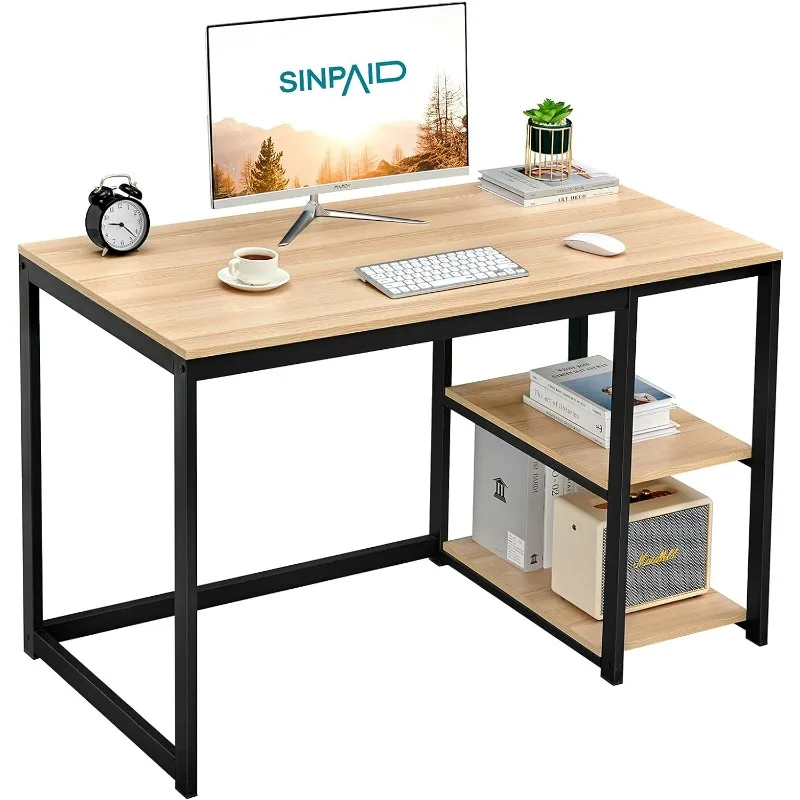

SINPAID Computer Desk 40 inches with 2-Tier Shelves Sturdy Home Office Desk with Large Storage Space Modern Gaming Desk