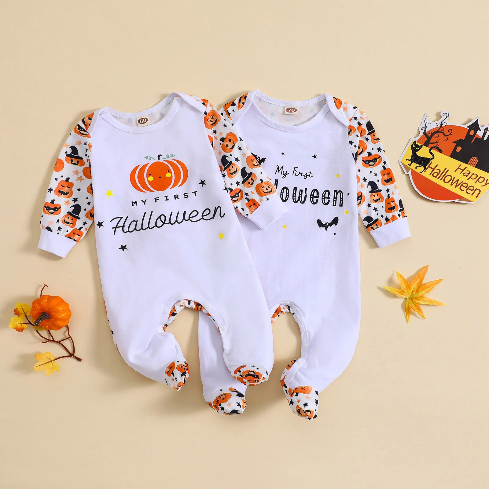 

0-18M 1st Halloween Baby Boy Girl Romper Newborn Infant Toddler Long Sleeve Letter Pumpkin Print Jumpsuit Playsuit Party Clothes