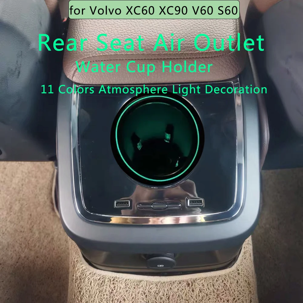 

11 Colors Atmosphere Light Car Armrest Box Air Outlet Drink Bottle Holder Dua Usb Port Quick Charge for Volvo XC60 XC90 V60 S60