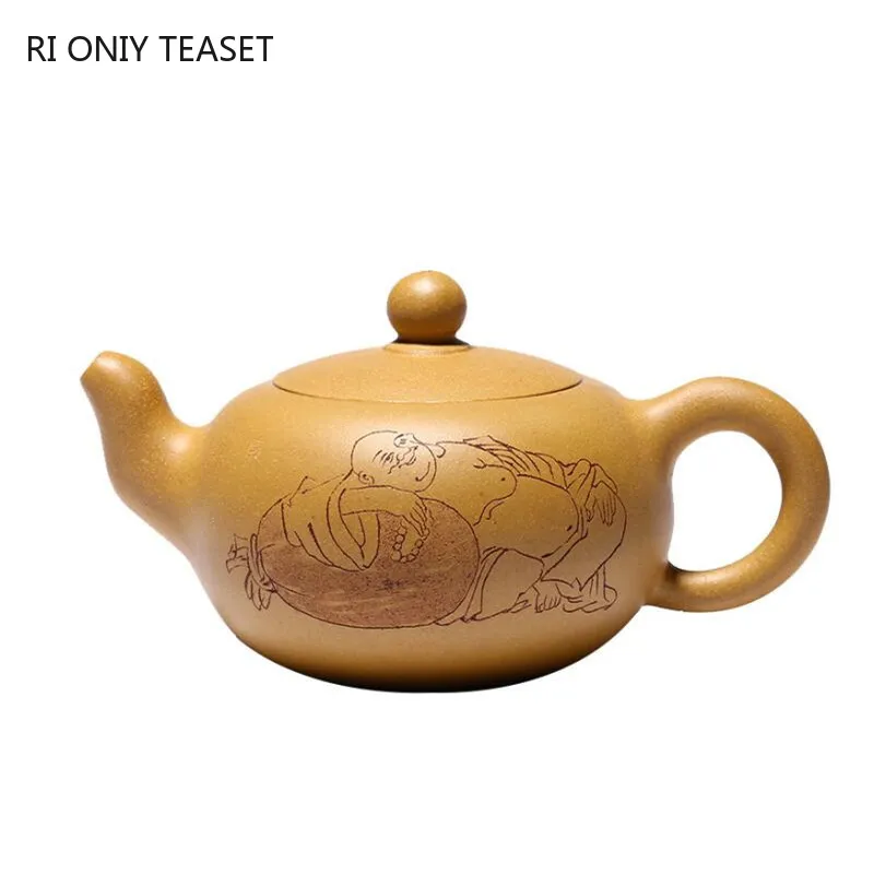 140ml Yixing Handmade Purple Clay Teapot Hand Carved Character Pattern Tea Pot Raw Ore Beauty Kettle Chinese Zisha Tea Set
140ml Yixing Handmade Purple Clay Teapot Hand Carved Character Pattern Tea Pot Raw Ore Beauty Kettle Chinese Zisha Tea Set