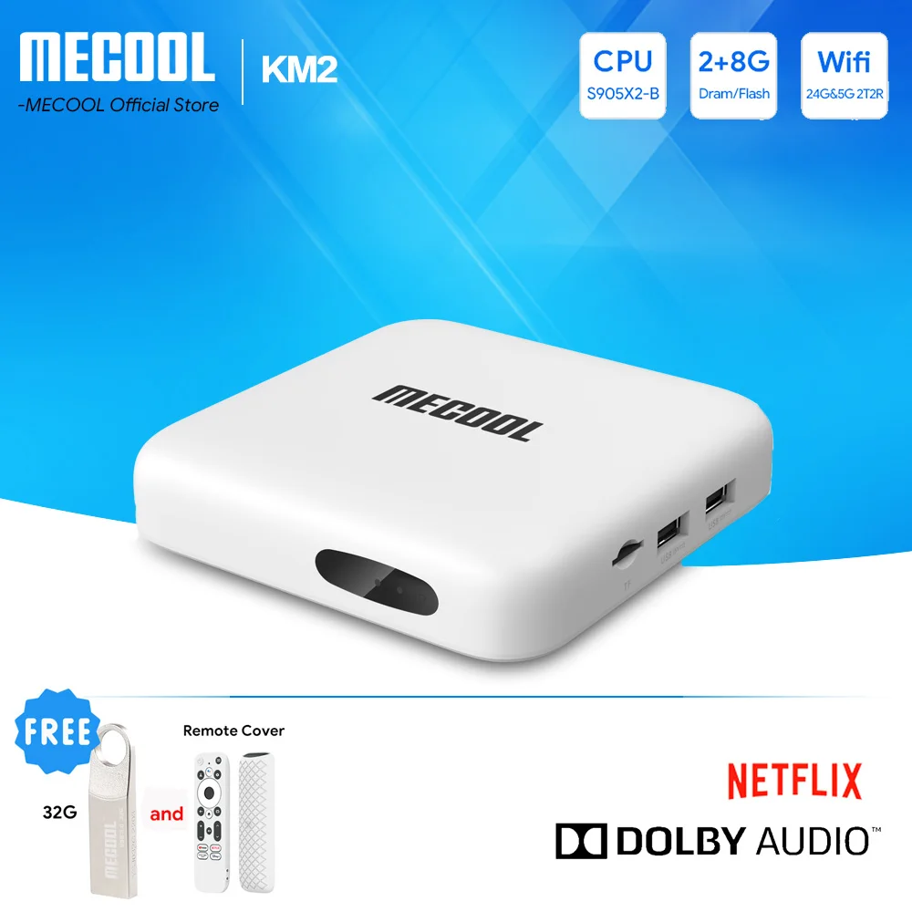 

MECOOL KM2 4K Android TV Box Amlogic S905X2 2GB DDR4 USB3.0 SPDIF Ethernet WiFi Multi-streamer HDR 10 Widevine L1 TVBoX Set Top