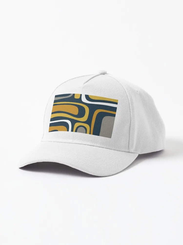 

Springs Mid-Century Modern Abstract Pattern in Light and Dark Mustard, Gray, and White on Navy Blue Cap