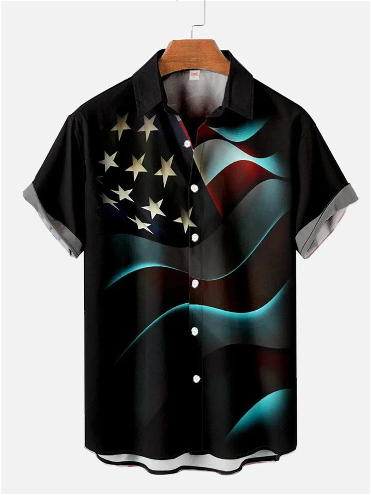 

Men's shirt flag print Hawaiian beach casual and comfortable men's lapel top new large size loose men's short-sleeved shirt