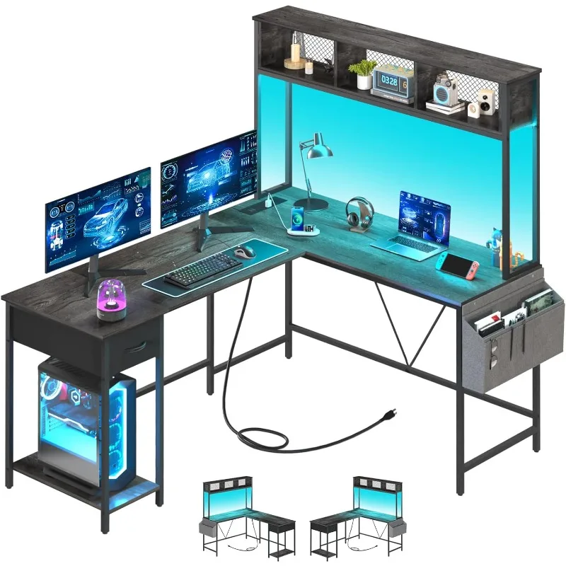 Yoobure L Shaped Desk Gaming Desk with LED Strip & Power Outlet, Reversible L-Shaped Computer Desk with Storage Shelf & Drawer
Yoobure L Shaped Desk Gaming Desk with LED Strip & Power Outlet, Reversible L-Shaped Computer Desk with Storage Shelf & Drawer