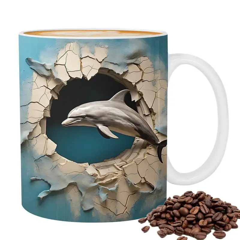 

Керамические кружки с 3d-дельфином, 1 шт., 350 мл, керамическая кофейная кружка, высокое качество, 3D плоская керамическая кофейная кружка с рисунком для любителей кофе, молока, чая