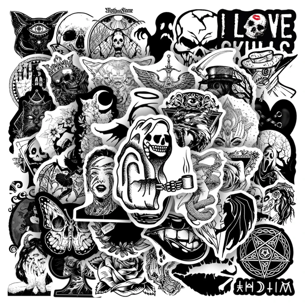 10/30/50PCS Cartoon Black and White Punk Gothic Graffiti Stickers Bike Skateboard Car Helmet Laptop Computer Wholesale
10/30/50PCS Cartoon Black and White Punk Gothic Graffiti Stickers Bike Skateboard Car Helmet Laptop Computer Wholesale