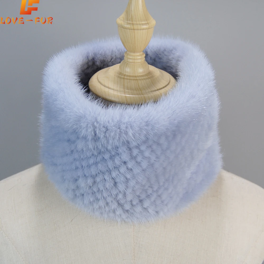 

Lady Winter Knitted Real Mink Fur Ring Scarves Women Warm Genuine Mink Fur Scarf Headbands Good Elastic Luxury Mink Fur Wraps
