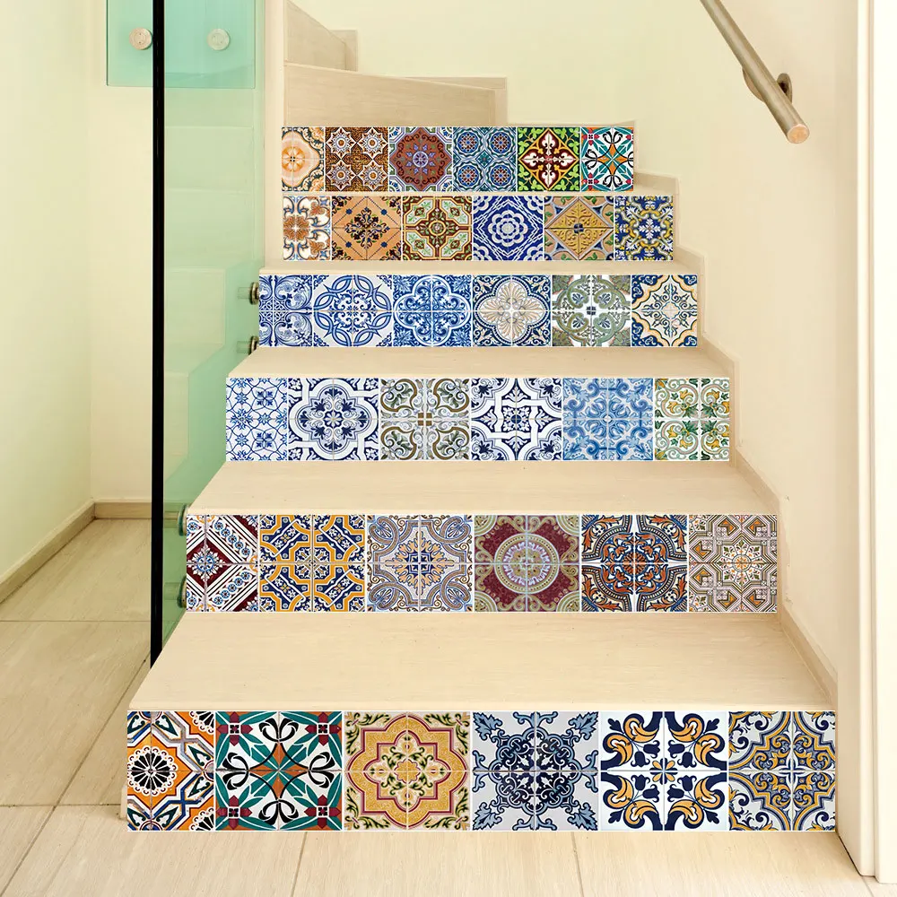 

6pcs Stair Stickers Peel and Stick Wear-Resisting Waterproof and Anti Slip Vinyl Floor Sticker loft Home Decoration Upholstery