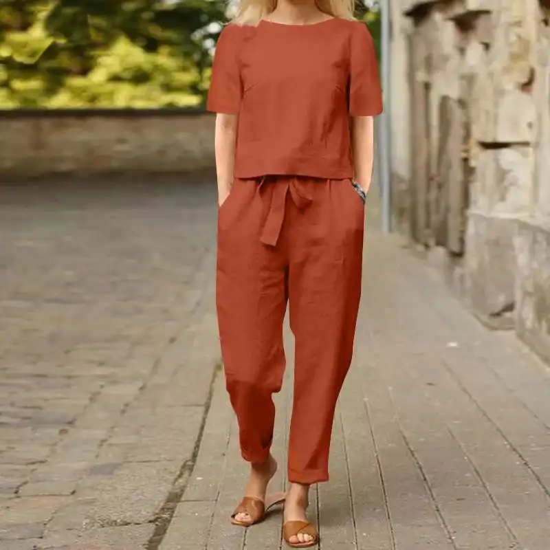 2024 2-piece women's hemp cotton set, loose short sleeved round neck top, wide leg pants, high waist pockets, khaki color, retro
2024 2-piece women's hemp cotton set, loose short sleeved round neck top, wide leg pants, high waist pockets, khaki color, retro