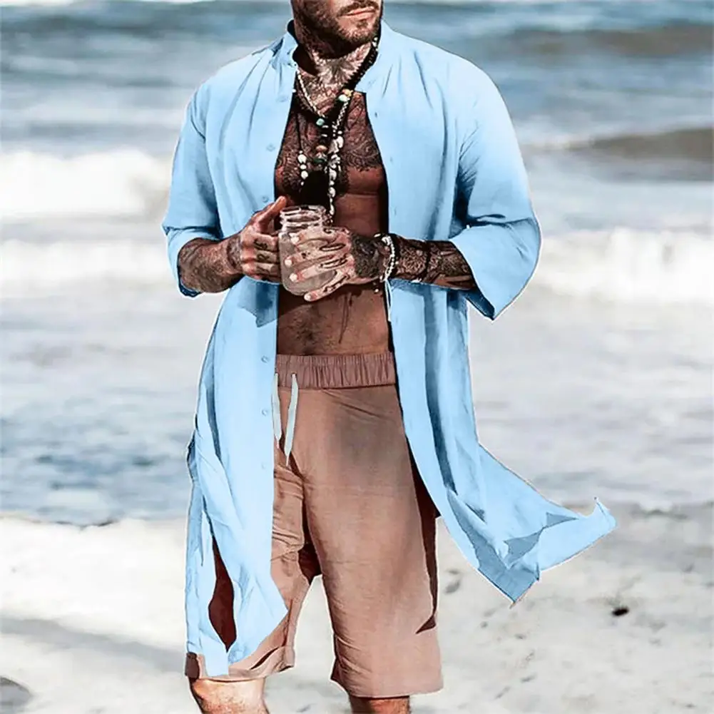 Men Vintage Top Vintage Men's Long Sleeve Cardigan with Stand Collar Split Hem Soft Breathable Stylish Spring/fall Top Men Loose
Men Vintage Top Vintage Men's Long Sleeve Cardigan with Stand Collar Split Hem Soft Breathable Stylish Spring/fall Top Men Loose