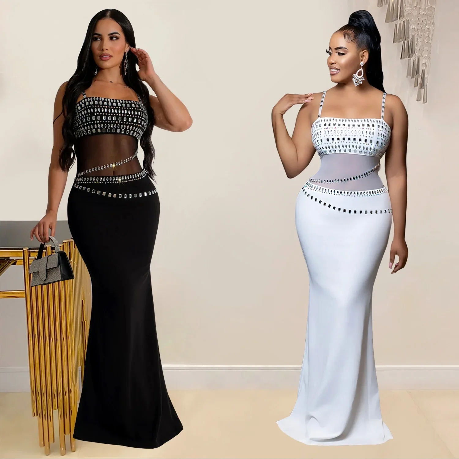 Women Mesh See Though Diamonds Hot Rhinestones Strap Bodycon Midi Maxi Dress 2024 Evening Party Club Party Long Dresses
Women Mesh See Though Diamonds Hot Rhinestones Strap Bodycon Midi Maxi Dress 2024 Evening Party Club Party Long Dresses