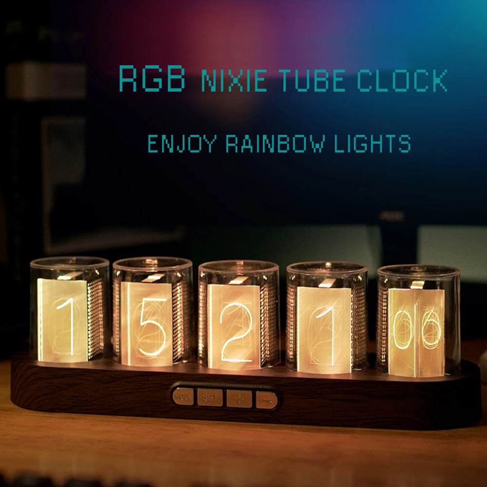

Novelty Lighting Led Electronic Cyberpunk Desktop Table Lamps Digital Watch RGB Nixie Tube Clock Table Clock Luxury Desk Clocks