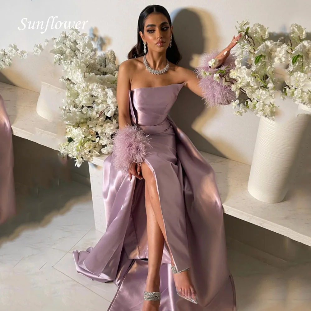 Sunflower Purple Strapless Mermaid Satin Evening Dress 2023 Slim Floor-Length Feathers Sleeve High-end Custom Gowns Sweep Train
Sunflower Purple Strapless Mermaid Satin Evening Dress 2023 Slim Floor-Length Feathers Sleeve High-end Custom Gowns Sweep Train