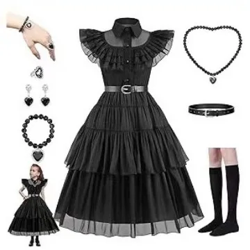 

Wednesday Addams Girls Movie Costume Birthday Party Cosplay Halloween Carnival Kids Princess Black Dancing Dress Women Outfits