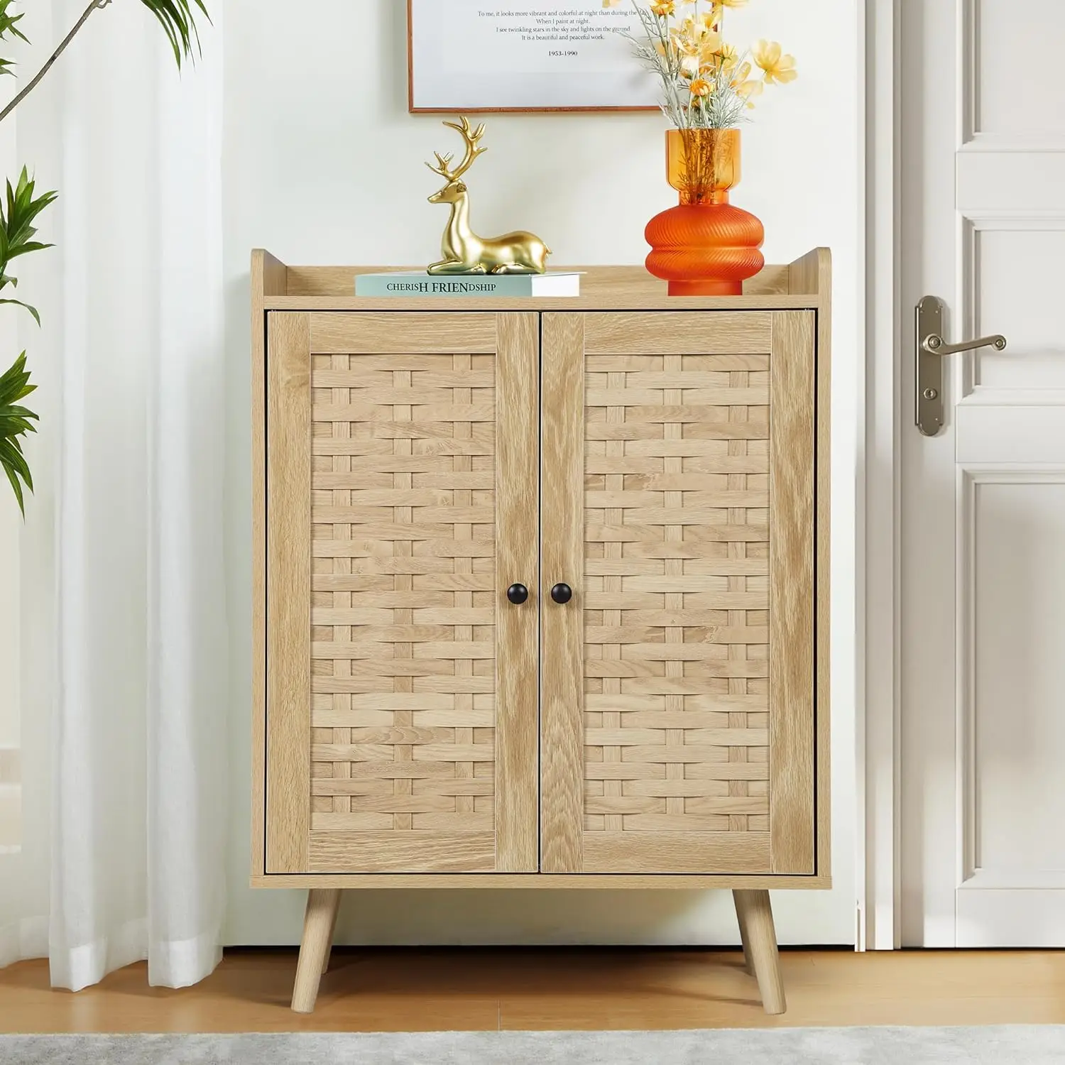 Shoe Storage Cabinet with Two Rattan Doors and Adjustable Shelves, Free Standing Shoe Rack for Entryway, Living Room (Natural)
Shoe Storage Cabinet with Two Rattan Doors and Adjustable Shelves, Free Standing Shoe Rack for Entryway, Living Room (Natural)