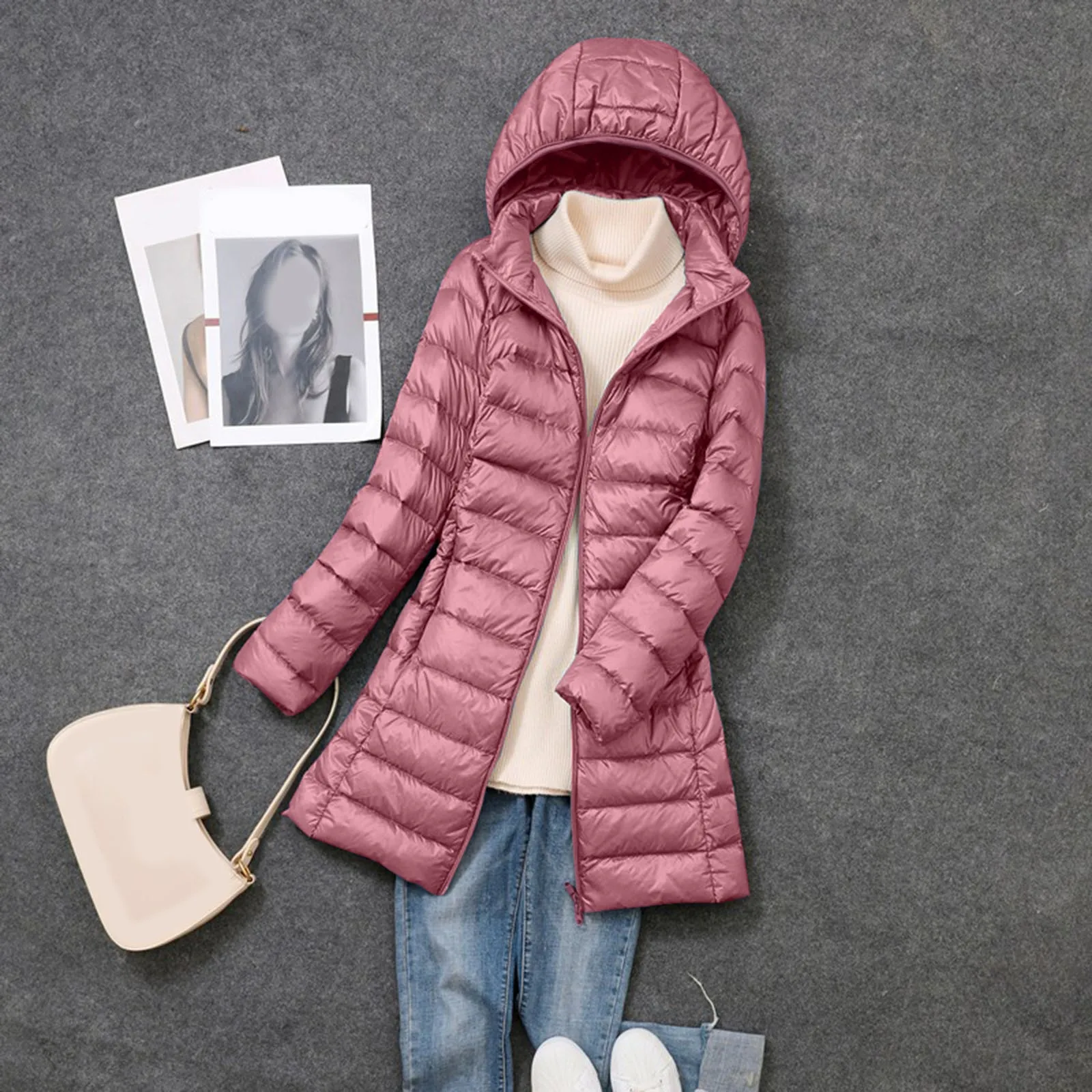 

Зимние женские пуховики, длинные ультра светильник, тонкое повседневное пальто, куртка-пуховик, тонкая шляпа, съемная парка с капюшоном, портативная верхняя одежда