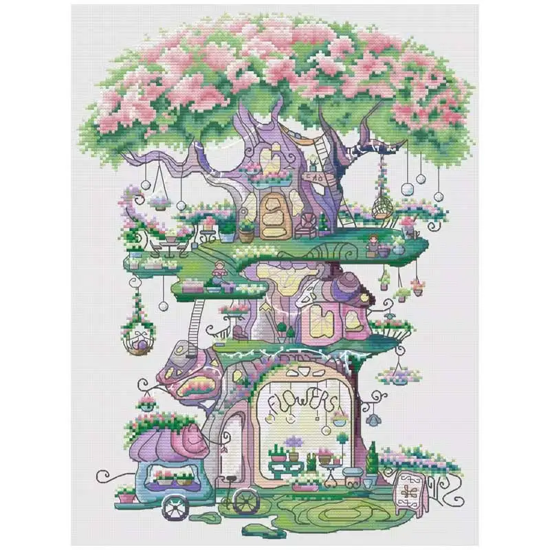 

Flower Tree House Patterns Counted Cross Stitch Sets DIY Handmade 11CT 14CT 16CT 18CT Cross Stitch Kits Embroidery Needlework