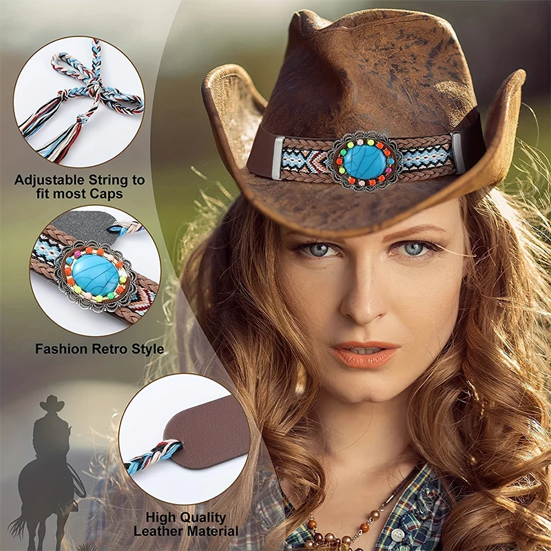 

Men Women Ethnic Classic Cowboy Hat Bands Hat Belts Adjustable Cowboy Hat Accessories Braid Hat Bands Vintage For Panama Hat