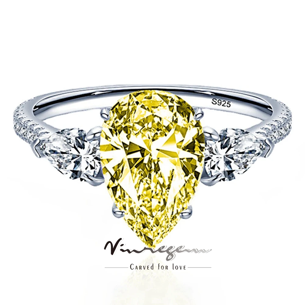 

Vinregem 8*12 MM Pear Cut Lab Created Citrine Sapphire Amethyst Gemstone Women Ring 100% 925 Sterling Silver Engagement Jewelry