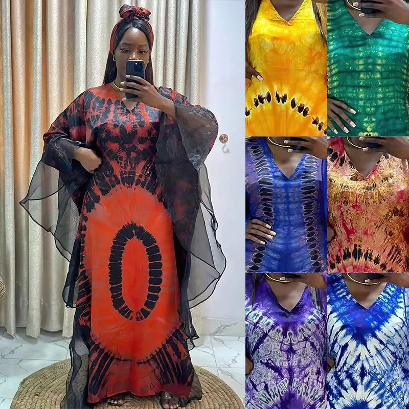 

African Dresses for Women Ethnic Print Loose Boubou Robe Summer Kaftan Dubai Abaya Ankara Dashiki Africa Clothing Scarf Gown Set