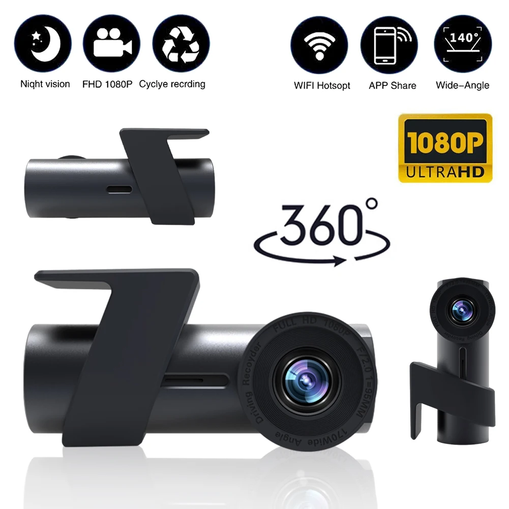 

Car Dash Cam 1080P Front and Cabin Dashboard Camera USB Powered Auto Driving Recorder 140° Wide Angle DVR Recorder 360° Rotation