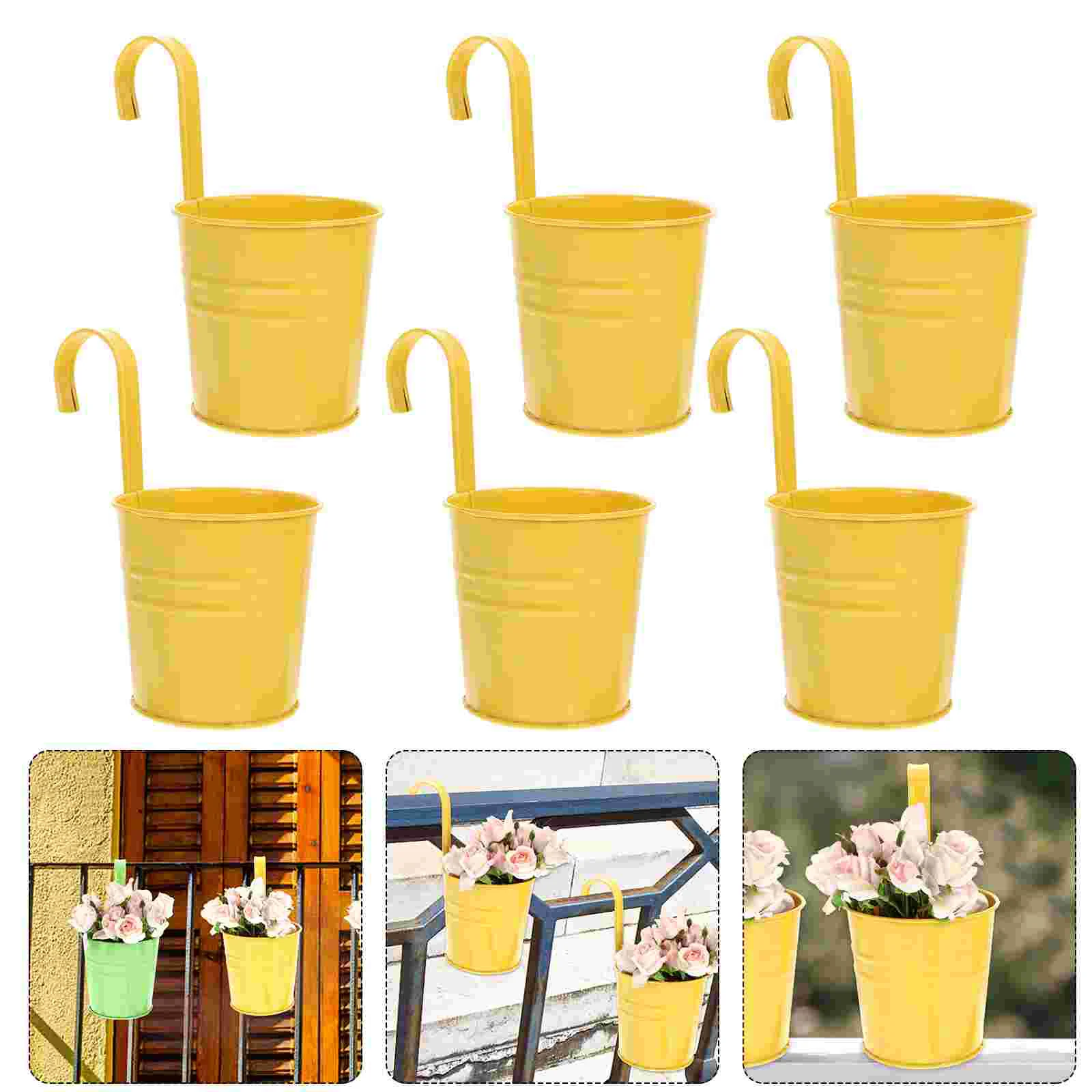 

Cabilock Garden Flower Hanging Planters Multicolor Flower Pots Balcony Garden Railing Planter Fence Hanging Metal Bucket Plants