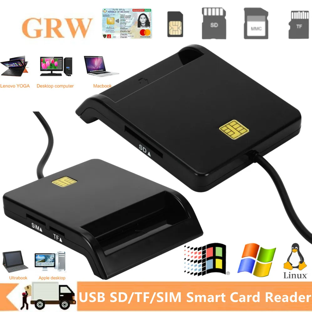 

Grwibeou USB Smart Card Reader For Bank Card IC/ID EMV SD TF SIM MMC Card readers USB-CCID ISO 7816 for Windows 7 8 10 Linux OS