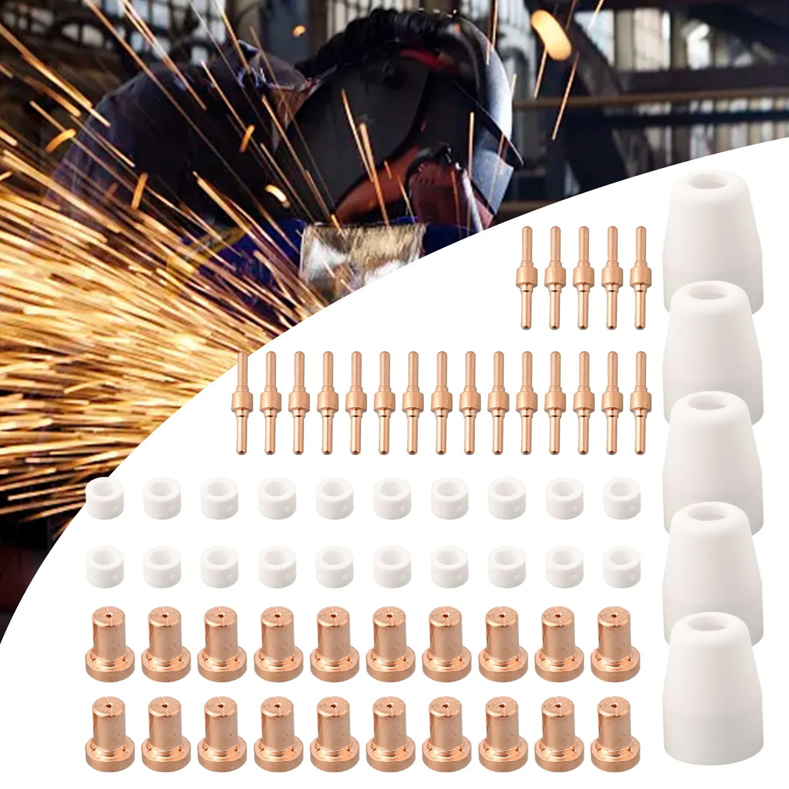 65Pcs PT31 CUT30-50 Plasma Cutter Consumables Air Plasma Welding Cutting Tips For Parkside Rilon-Mitech UNT Riland Parts
65Pcs PT31 CUT30-50 Plasma Cutter Consumables Air Plasma Welding Cutting Tips For Parkside Rilon-Mitech UNT Riland Parts