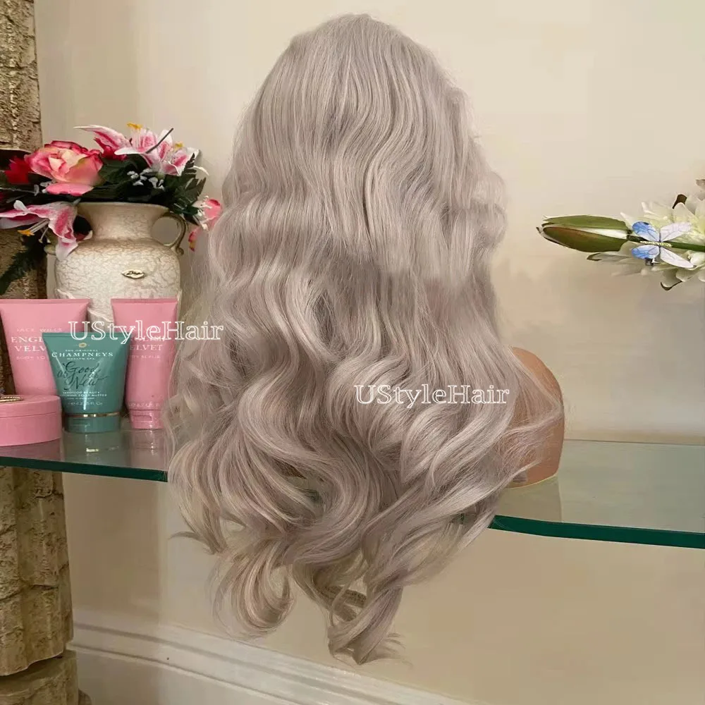 Ash Blonde Lace Wig 13x4 Long Body Wave Synthetic Wigs for Women 18-26inches Glueless Natural Hairline Daily Wear Cosplay Wigs 4 S14e66f9ba09e495db117802fe721d761O