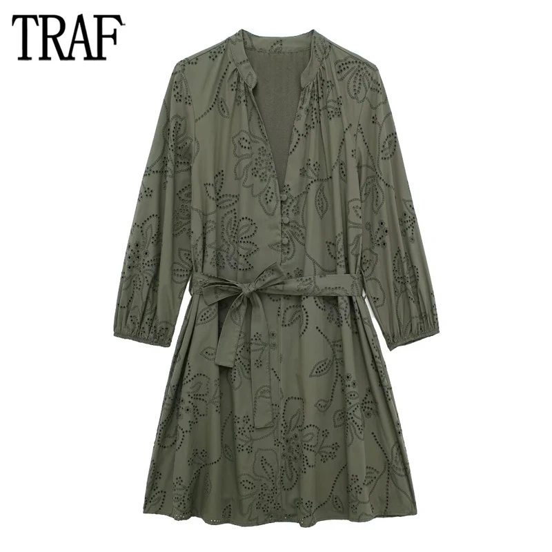 TRAF 2024 Embroidery Short Dresses for Women Belt Cut out Female Dress Puff Sleeve Pleated Dress Woman Streetwear Women Dresses
TRAF 2024 Embroidery Short Dresses for Women Belt Cut out Female Dress Puff Sleeve Pleated Dress Woman Streetwear Women Dresses