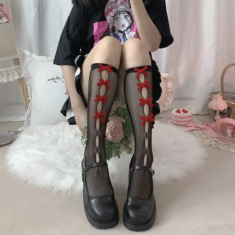 

Lolita Girls Fishnet Stockings Knee-High Cosplay Funky Lace Maid Cute Summer Youthful Sheer JK Long Socks Silk Outfits Mesh