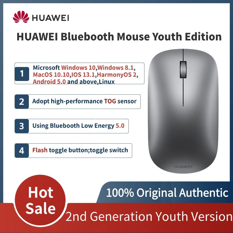 

Original HUAWEI Bluetooth Mouse Youth Edition CD23 Portable Wireless Game Mouse 2nd Generation 1200dpi 2.4GHz TOG Sensor Mouse